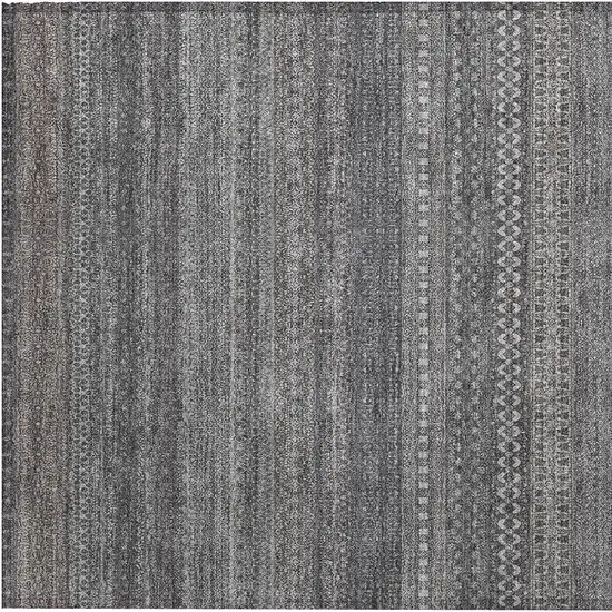 Gray Striped Washable Non Skid Indoor Outdoor Area Rug Photo 8