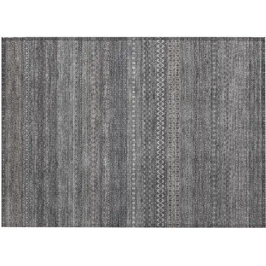 Gray Striped Washable Non Skid Indoor Outdoor Area Rug Photo 2