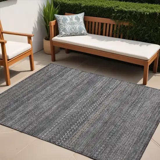 Gray Striped Washable Non Skid Indoor Outdoor Area Rug Photo 1