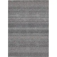 Photo of Gray Striped Washable Non Skid Indoor Outdoor Area Rug