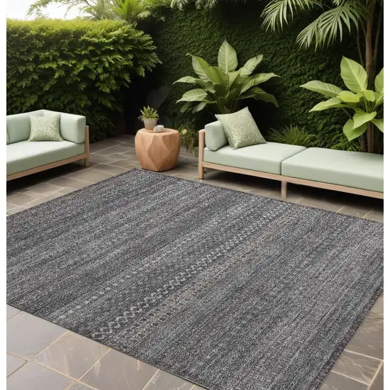 Gray Striped Washable Non Skid Indoor Outdoor Area Rug Photo 1