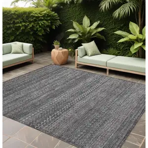 Photo of Gray Striped Washable Non Skid Indoor Outdoor Area Rug