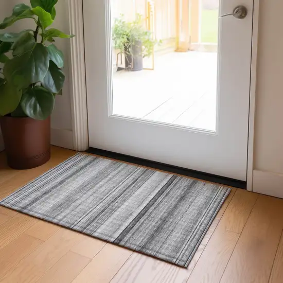 Gray Striped Washable Non Skid Indoor Outdoor Area Rug Photo 9