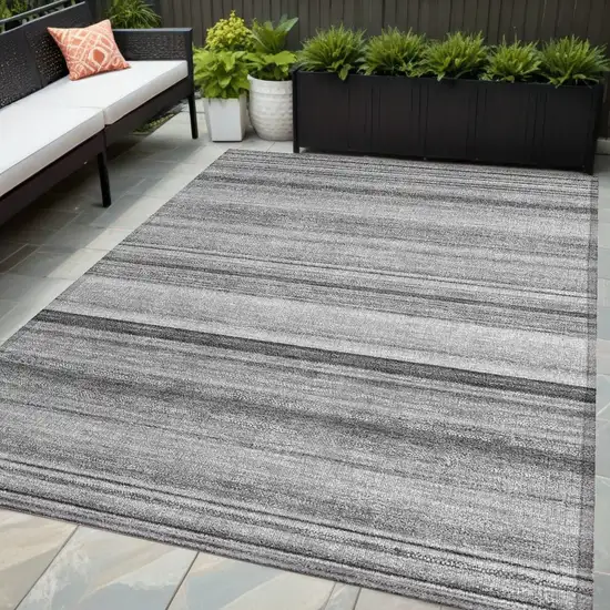 Gray Striped Washable Non Skid Indoor Outdoor Area Rug Photo 1