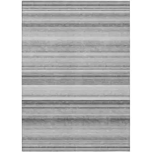 Photo of Gray Striped Washable Non Skid Indoor Outdoor Area Rug