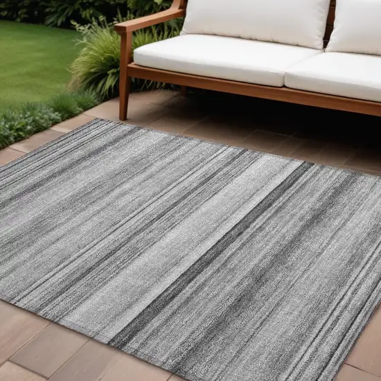 Gray Striped Washable Non Skid Indoor Outdoor Area Rug Photo 1