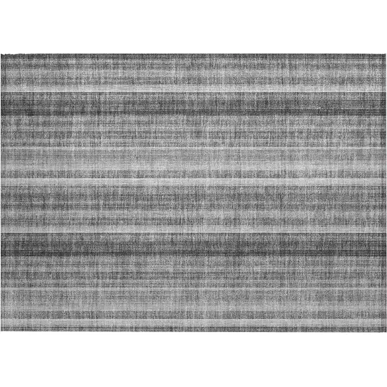 Gray Striped Washable Non Skid Indoor Outdoor Area Rug Photo 2