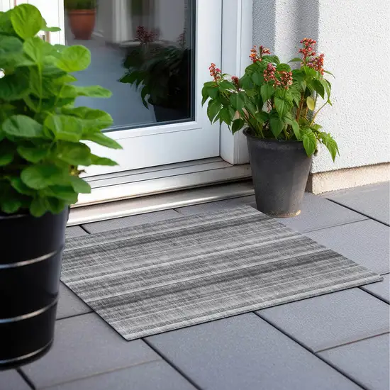 Gray Striped Washable Non Skid Indoor Outdoor Area Rug Photo 8