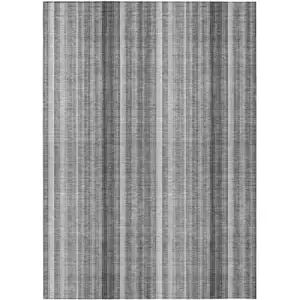 Photo of Gray Striped Washable Non Skid Indoor Outdoor Area Rug