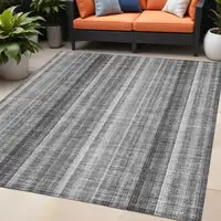 Photo of Gray Striped Washable Non Skid Indoor Outdoor Area Rug