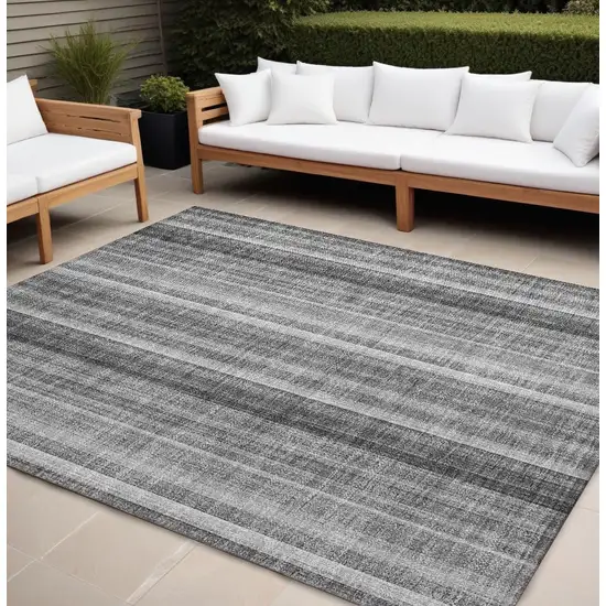 Gray Striped Washable Non Skid Indoor Outdoor Area Rug Photo 1