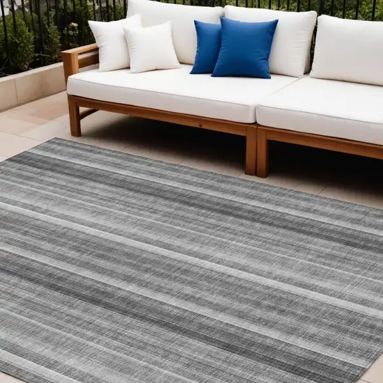 Gray Striped Washable Non Skid Indoor Outdoor Area Rug Photo 1