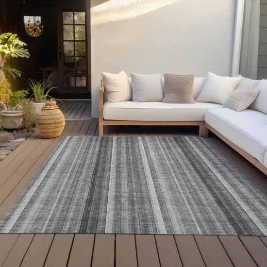 Gray Striped Washable Non Skid Indoor Outdoor Area Rug Photo 9