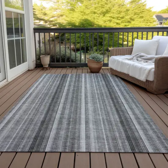 Gray Striped Washable Non Skid Indoor Outdoor Area Rug Photo 6