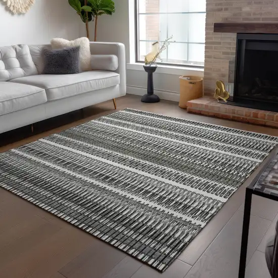 Gray Striped Washable Non Skid Indoor Outdoor Area Rug Photo 8