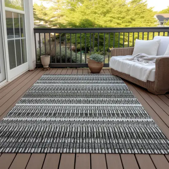 Gray Striped Washable Non Skid Indoor Outdoor Area Rug Photo 9