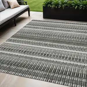 Photo of Gray Striped Washable Non Skid Indoor Outdoor Area Rug