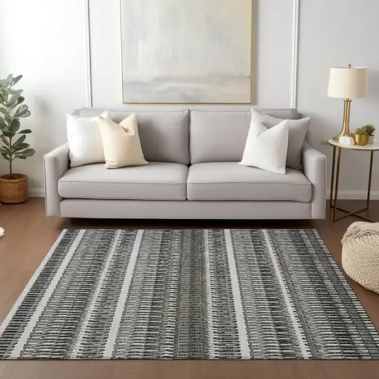 Gray Striped Washable Non Skid Indoor Outdoor Area Rug Photo 7