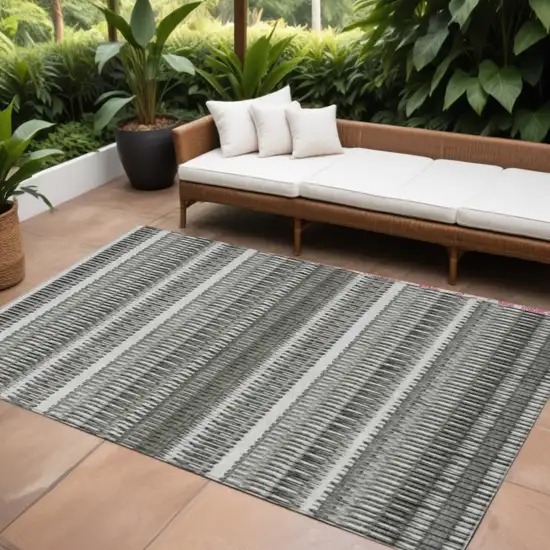 Gray Striped Washable Non Skid Indoor Outdoor Area Rug Photo 1