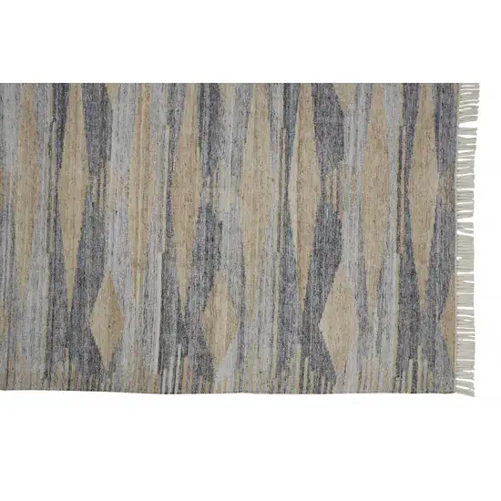 Gray Tan And Silver Abstract Hand Woven Stain Resistant Area Rug With Fringe Photo 2