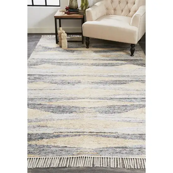 Gray Tan And Silver Abstract Hand Woven Stain Resistant Area Rug With Fringe Photo 6