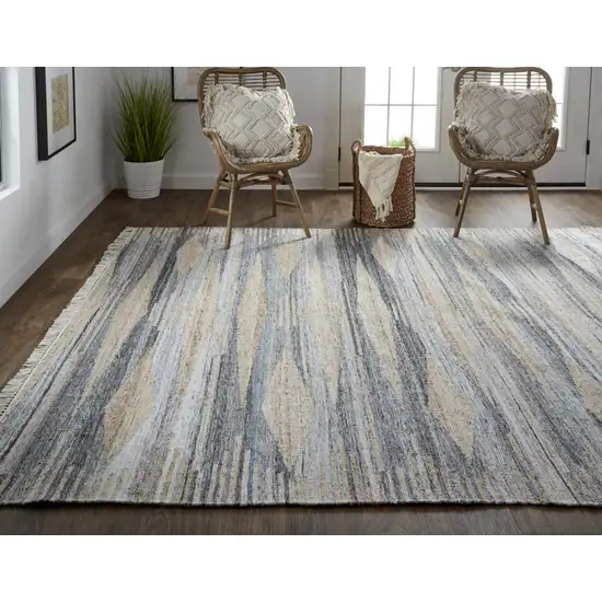 Gray Tan And Silver Abstract Hand Woven Stain Resistant Area Rug With Fringe Photo 5