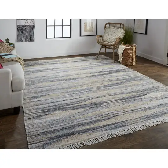 Gray Tan And Silver Abstract Hand Woven Stain Resistant Area Rug With Fringe Photo 4