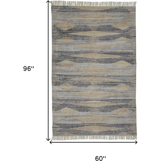 Gray and Ivory Abstract Hand Woven Area Rug With Fringe Photo 3