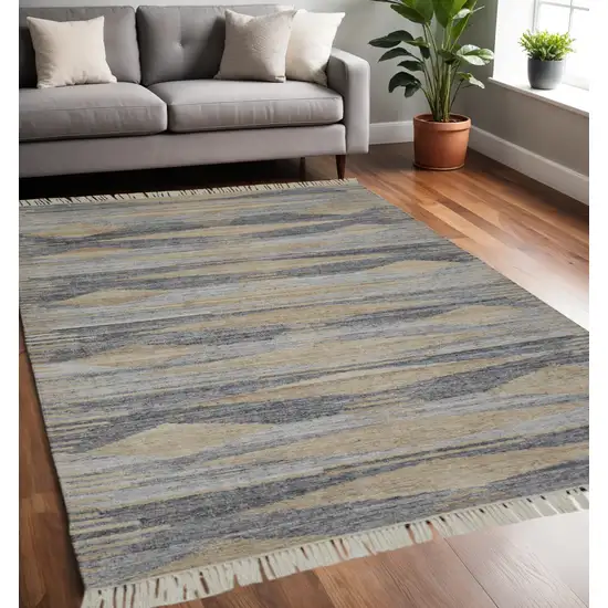 Gray and Ivory Abstract Hand Woven Area Rug With Fringe Photo 1