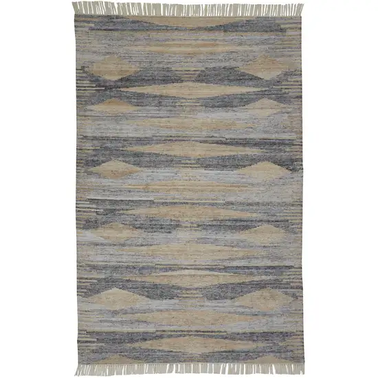 Gray Tan And Silver Abstract Hand Woven Stain Resistant Area Rug With Fringe Photo 2