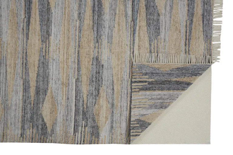 Gray Tan And Silver Abstract Hand Woven Stain Resistant Area Rug With Fringe Photo 1