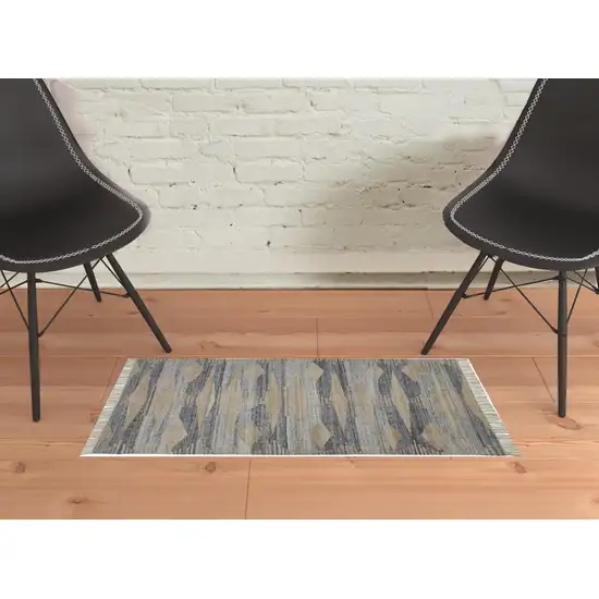 Gray Tan And Silver Abstract Hand Woven Stain Resistant Area Rug With Fringe Photo 4