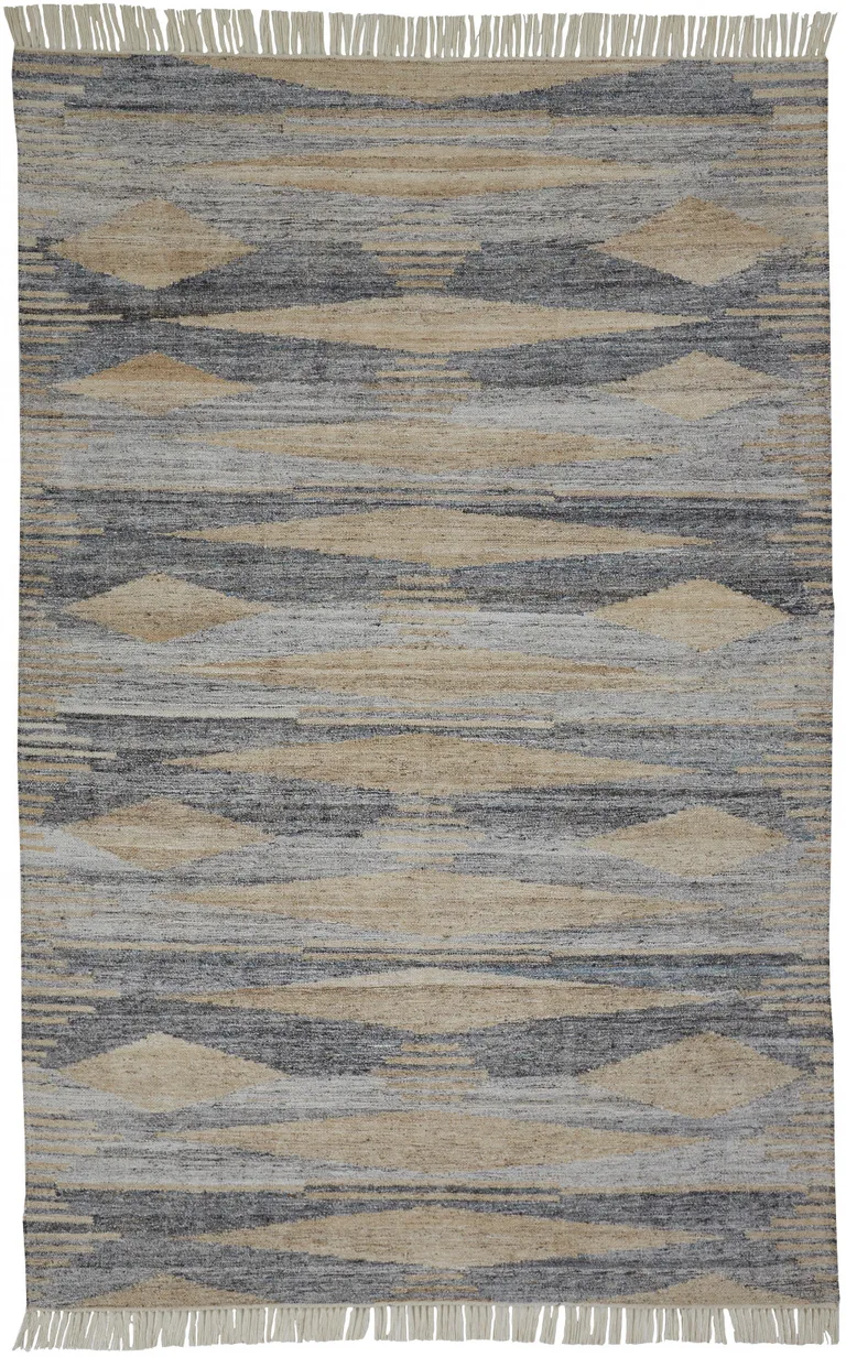 Gray Tan And Silver Abstract Hand Woven Stain Resistant Area Rug With Fringe Photo 2