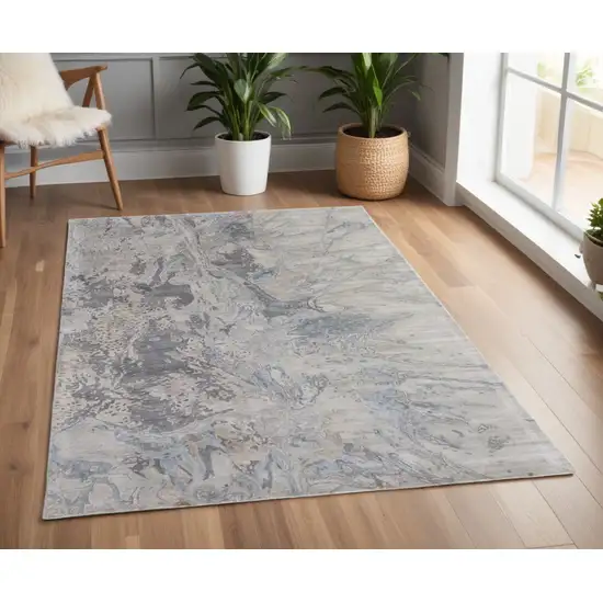 Gray Tan and Green Abstract Hand Tufted Worn Faded Area Rug Photo 1