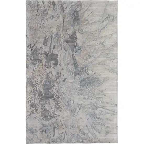 Gray Tan and Green Abstract Hand Tufted Worn Faded Area Rug Photo 2