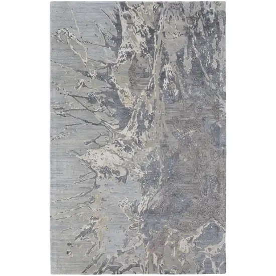 Gray Tan and Green Abstract Hand Tufted Worn Faded Area Rug Photo 6