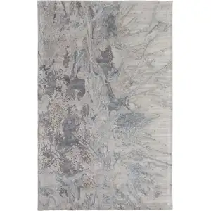 Photo of Gray Tan and Green Abstract Hand Tufted Worn Faded Area Rug