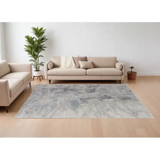 Gray Tan and Green Abstract Hand Tufted Worn Faded Area Rug Photo 1