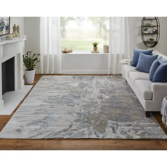 Gray Tan and Green Abstract Hand Tufted Worn Faded Area Rug Photo 9