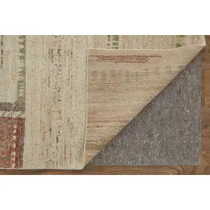 Photo of Gray Tan and Green Wool Abstract Hand Knotted Area Rug