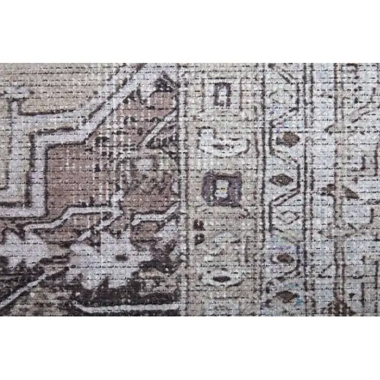 Gray Tan and Ivory Oriental Power Loom Worn Faded Washable Area Rug Photo 7