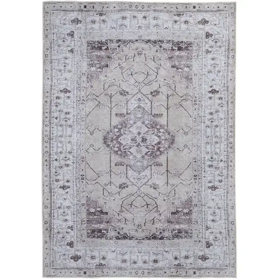 Gray Tan and Ivory Oriental Power Loom Worn Faded Washable Area Rug Photo 4