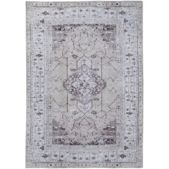 Gray Tan and Ivory Oriental Power Loom Worn Faded Washable Area Rug Photo 6