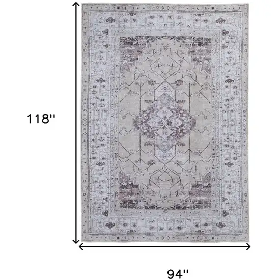 Gray Tan and Ivory Oriental Power Loom Worn Faded Washable Area Rug Photo 3