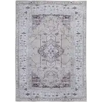 Photo of Gray Tan and Ivory Oriental Power Loom Worn Faded Washable Area Rug