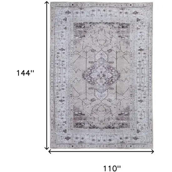 Gray Tan and Ivory Oriental Power Loom Worn Faded Washable Area Rug Photo 3