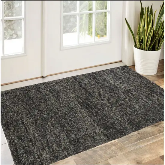 Gray and Black Wool Hand Woven Distressed Area Rug Photo 1