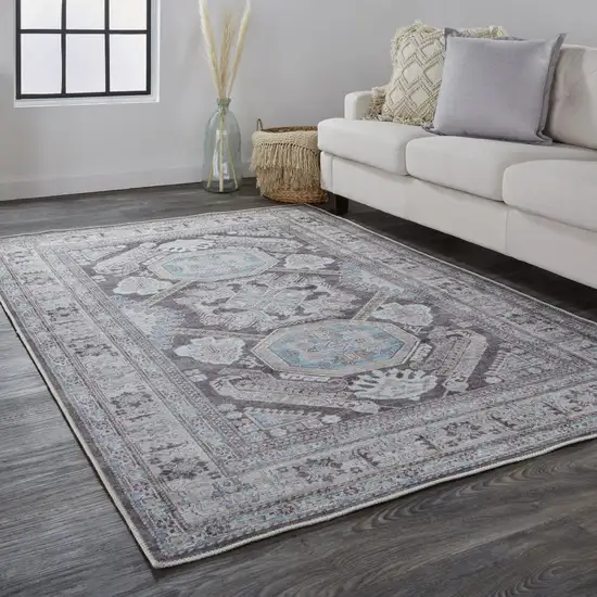 Gray Taupe And Blue Floral Area Rug Photo 2