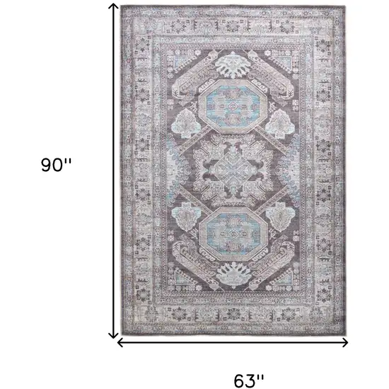 Gray Taupe And Blue Floral Area Rug Photo 4