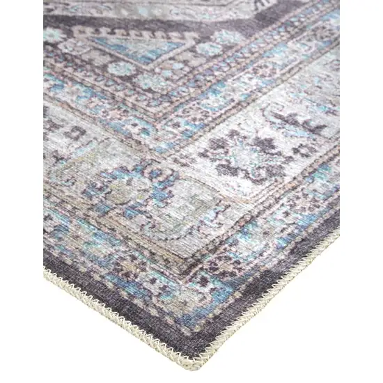 Gray Taupe And Blue Floral Area Rug Photo 4